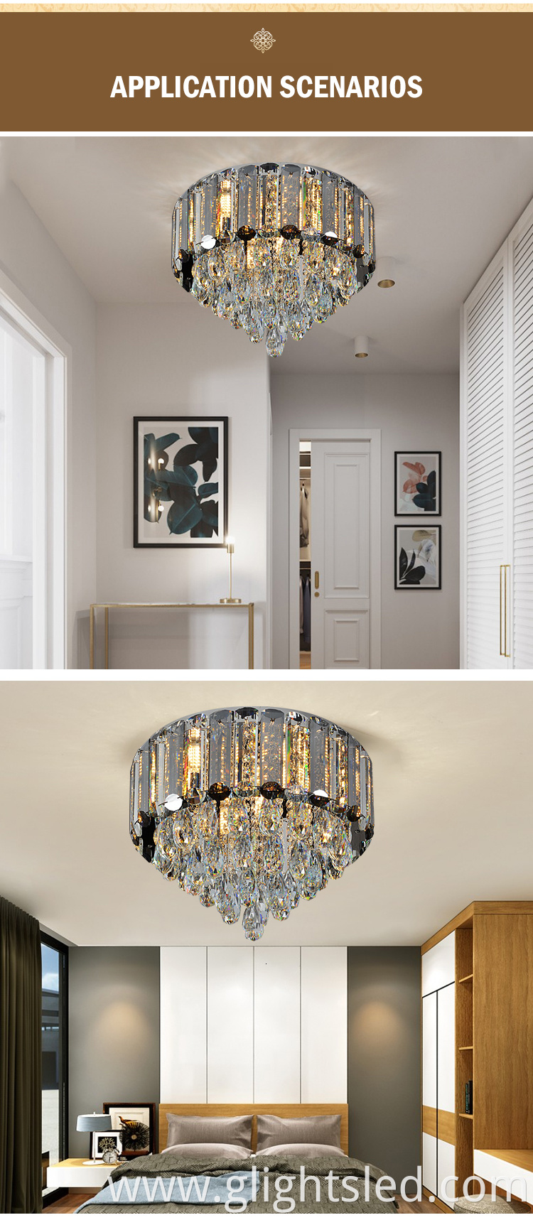 Factory direct sale custom stainless steel luxury crystal modern chandeliers pendant lights